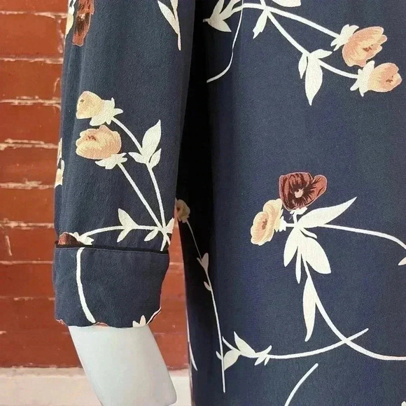 Ganni Dalton Shift Dress in Navy Blue Floral Crepe Long Sleeve Mini - Picture 9 of 16